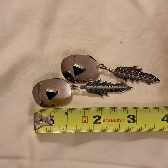 Mexican sterling feather style clip on earrings small tranglestone onyx - Picture 5 of 6